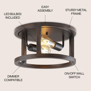 Atelier 12.75" Iron Rustic Industrial LED Flush Mount - JONATHAN Y
